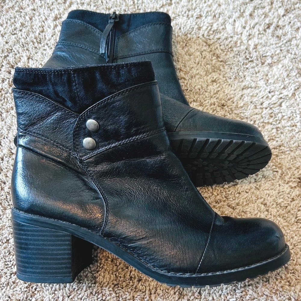 BC Footwear Black Leather Steamfunk Gothy Whimsgoth Ankle Boots Lug Sole SZ 8